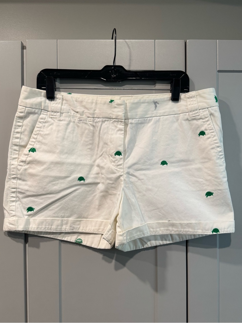 J. Crew White Cotton Shorts with Green Embroidered Turtles